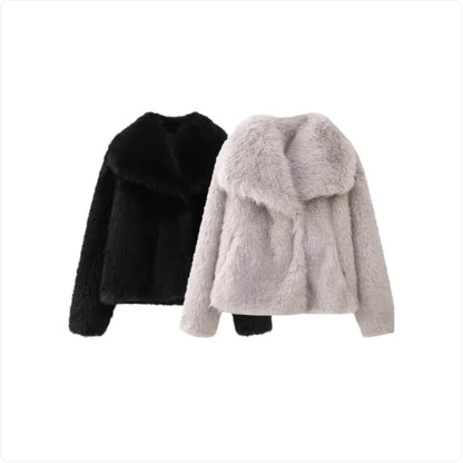 Polo Collar Faux Fur Short Coat